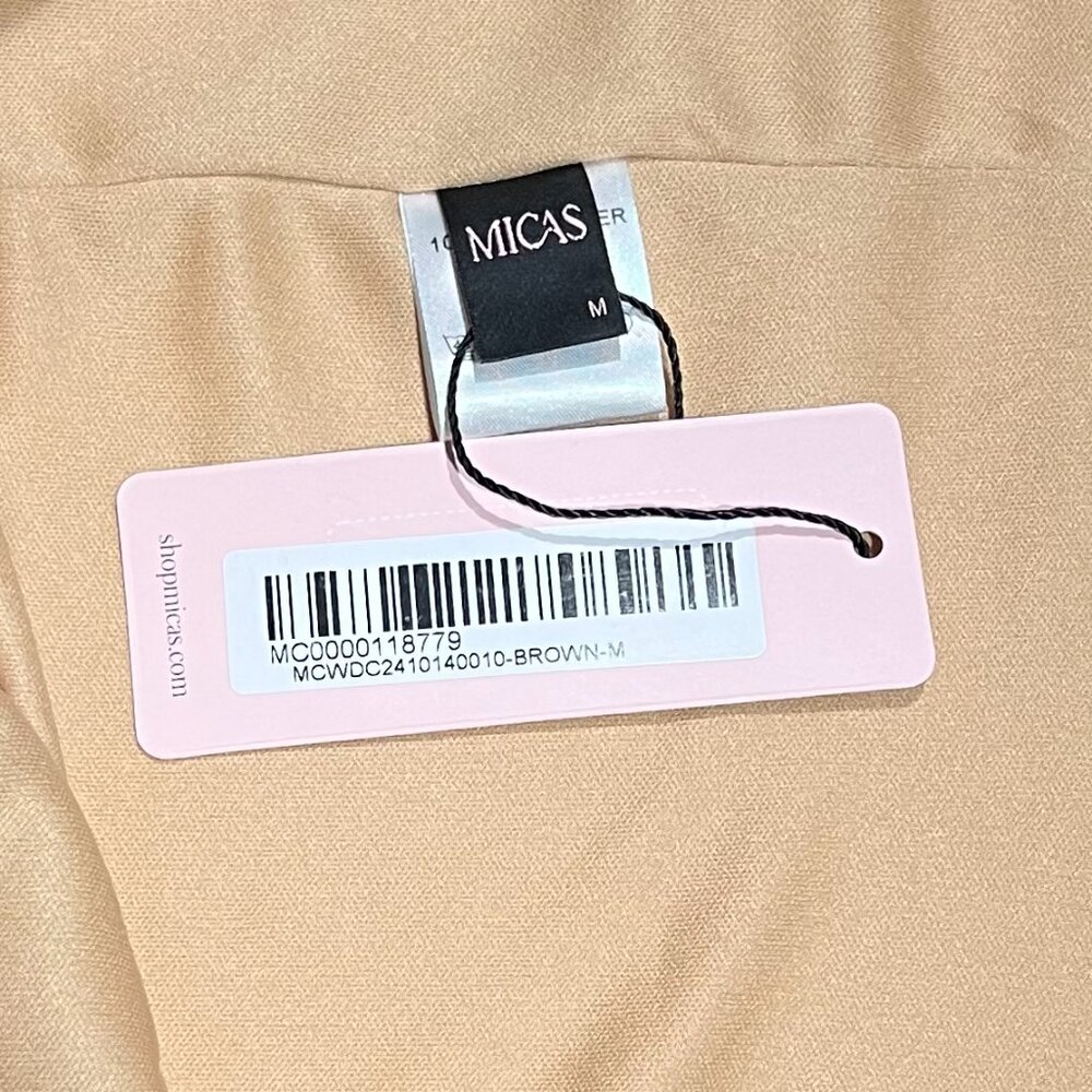 Micas Ruched Faux Leather V-Neck Bodycon Mini Dress Brown Size M - Picture 9 of 15